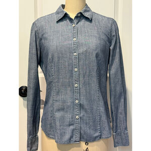 Women's Brooks Brothers Blue & White Subtle Polka Dot Button Down Shirt Size 6